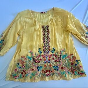 JOHNNY WAS Embroidered Yellow Sarah Top
